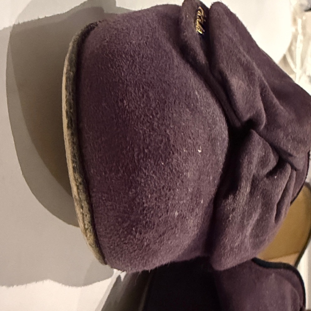 Prada Women's Deep Purple Suede Flats with Bow with Gold Prada accents - Picture 9 of 13